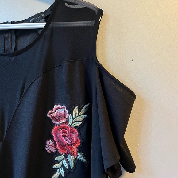 Ashley Stewart, black knee length dress with rose appliqués - Picture 5 of 7